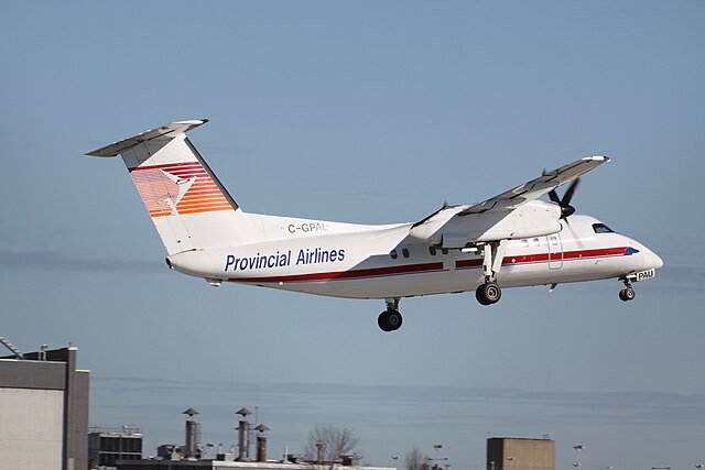 Provincial Airlines Dash-8-106 departs Montréal–Pierre Elliott Trudeau International Airport in 2010