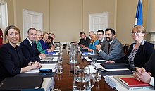 Robison (front right) at a cabinet meeting of the First Yousaf government, March 2023 Cabinet meeting.jpg