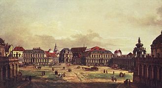 Bernardo Bellotto (Canaletto): Zwingerhof, von den Festungswerken aus gesehen (1752)