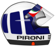 Le casque (de marque GPA) du pilote francilien Didier Pironi, vainqueur de trois Grand Prix et vice-champion du monde de Formule 1 en 1982, vainqueur des 24 Heures du Mans 1978 avec Jean-Pierre Jaussaud.