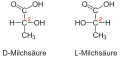 Deutsch: Struktur von D- und L-Milchsäure English: Structure of D- and L-lactic acid