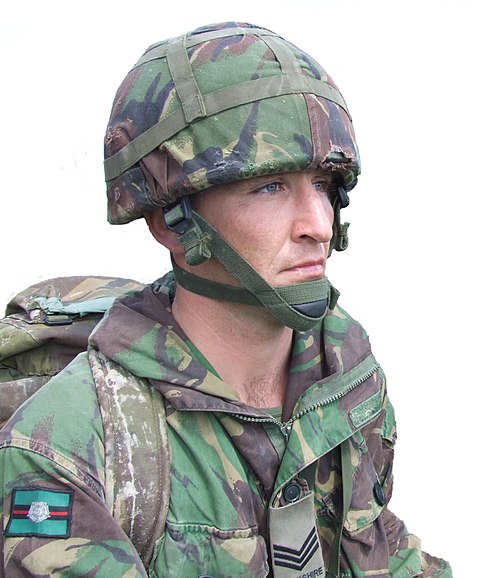 Example of a modern combat helmet (British Mk 6 with cloth cover)