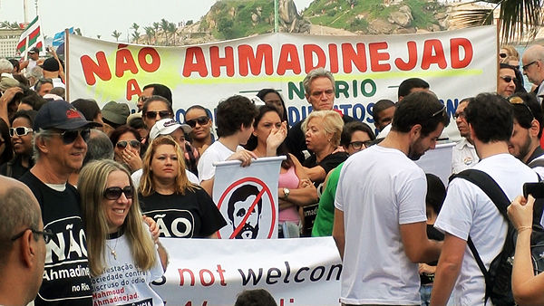 Demonstration against the president of Iran, Mahmoud Ahmadinejad, during the Rio+20 conference in Brazil, June 2012