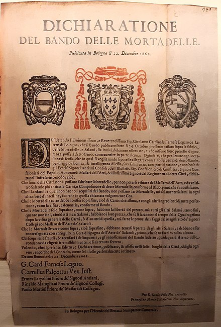 Dichiaratione del Bando delle Mortadelle ("Declaration of the Band of the Mortadellas"), Bologna, 1661
