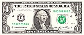 US-Dollar (Serie 2003) mit grün gedruckter Seriennummer