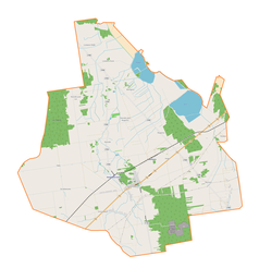 Mapa konturowa gminy Domaniewice, blisko centrum na dole znajduje się punkt z opisem „Sanktuarium Matki Bożej Pocieszycielki Strapionych w Domaniewicach”