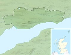 Mapa konturowa Dundee, w centrum znajduje się punkt z opisem „Dundee (stacja kolejowa)”