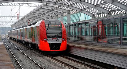 Electric multiple-unit ES2G-032 "Lastochka" leaves Luzhniki Station