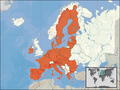 Mapa Europy przedstawiająca państwa wchodzące w skład UE