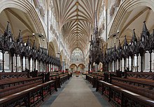 The choir of Exeter Cathedral, where Gibbons taught choristers from 1608 to no earlier than 1645