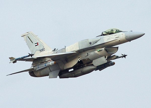 A United Arab Emirates Air Force F-16E Desert Falcon of the type based at Al Dhafra AB