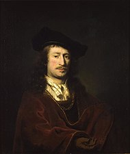 Autoportrait à l'âge de trente ans, de Ferdinand Bol (1646, musée de Dordrecht), inspiré de l'Autoportrait à l'âge de 34 ans[116].