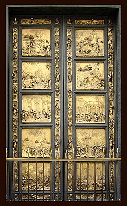 Door of the Florence Baptistery called The Gates of Paradise, 1425-1452, gilded bronze, height: 5.2 m Florenca - Portoes do Paraiso (146).jpg