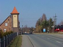 Lok am Ende der Muldebrücke