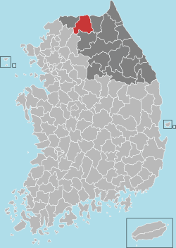華川郡在韓國及江原道的位置