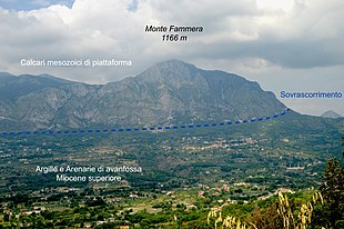 Sul fianco orientale del Monte Fammera (visto da Coreno Ausonio) i calcari mesozoici sono sovrapposti ai depositi di avanfossa del Tortoniano superiore e Messiniano.