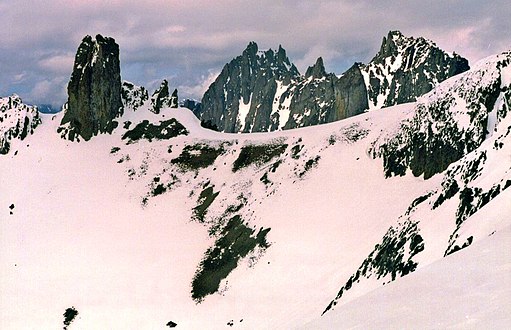 Martin Peak (right) seen with Gilhooley Tower and Mt. Johnson