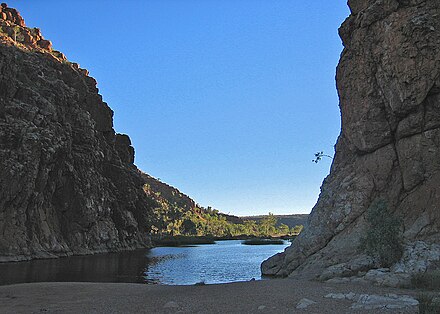 Waterhole of Finke River at the Glen Helen Gorge