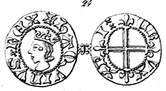 Halb-Pfennig-Münze König Håkon Magnussons mit richtigem Text.