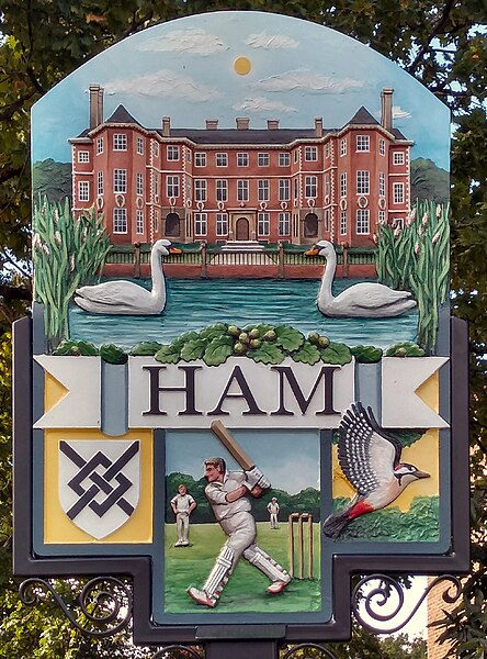 File:Ham Village Sign, Gate House Garden.jpg