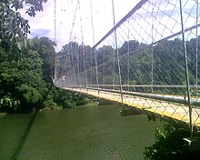 Hanging bridge across Chaliyar River in Nilambur, which connects to Conolly Teak Plantation.
.mw-parser-output .ambox{border:1px solid #a2a9b1;border-left:10px solid #36c;background-color:#fbfbfb;box-sizing:border-box}.mw-parser-output .ambox+link+.ambox,.mw-parser-output .ambox+link+style+.ambox,.mw-parser-output .ambox+link+link+.ambox,.mw-parser-output .ambox+.mw-empty-elt+link+.ambox,.mw-parser-output .ambox+.mw-empty-elt+link+style+.ambox,.mw-parser-output .ambox+.mw-empty-elt+link+link+.ambox{margin-top:-1px}html body.mediawiki .mw-parser-output .ambox.mbox-small-left{margin:4px 1em 4px 0;overflow:hidden;width:238px;border-collapse:collapse;font-size:88%;line-height:1.25em}.mw-parser-output .ambox-speedy{border-left:10px solid #b32424;background-color:#fee7e6}.mw-parser-output .ambox-delete{border-left:10px solid #b32424}.mw-parser-output .ambox-content{border-left:10px solid #f28500}.mw-parser-output .ambox-style{border-left:10px solid #fc3}.mw-parser-output .ambox-move{border-left:10px solid #9932cc}.mw-parser-output .ambox-protection{border-left:10px solid #a2a9b1}.mw-parser-output .ambox .mbox-text{border:none;padding:0.25em 0.5em;width:100%}.mw-parser-output .ambox .mbox-image{border:none;padding:2px 0 2px 0.5em;text-align:center}.mw-parser-output .ambox .mbox-imageright{border:none;padding:2px 0.5em 2px 0;text-align:center}.mw-parser-output .ambox .mbox-empty-cell{border:none;padding:0;width:1px}.mw-parser-output .ambox .mbox-image-div{width:52px}html.client-js body.skin-minerva .mw-parser-output .mbox-text-span{margin-left:23px!important}@media(min-width:720px){.mw-parser-output .ambox{margin:0 10%}}This section does not cite any sources.  (August 2020)