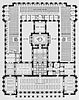 Plan of the Harry Elkins Widener Memorial Library, showing one of the ten levels of bookstacks at south (top), east, and west; Loker Reading Room at north; and the Widener Memorial Rooms at center