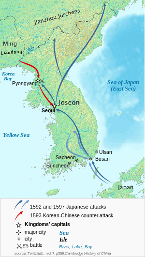 Koreas historie-1592-1597.svg