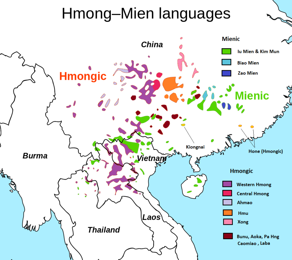 Map of Hmong-Mien languages distribution