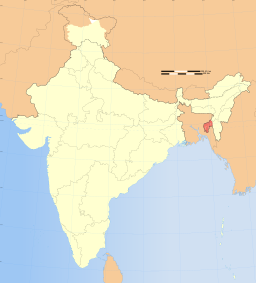 Karta över Indien med Tripura markerat.