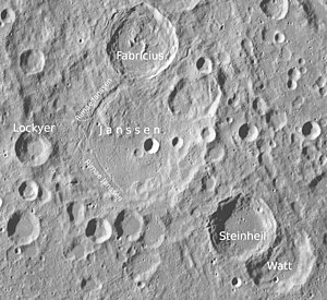 Fabricius (Mitte oben) und Umgebung (LROC-WAC)