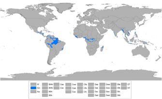 Worldwide zones of tropical monsoon climate (Am).