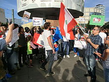 Lebanese people in Germany express their support of the 2015 Lebanese protests in Berlin at Alexanderplatz, August 29, 2015 Lebanon protest 2015 Berlin.JPG