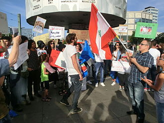 Lebanese people in Germany express their support of the 2015 Lebanese protests in Berlin at Alexanderplatz, 29 August 2015 Lebanon protest 2015 Berlin.JPG