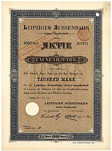 Share of the Leipziger Aussenbahn AG, issued 1. June 1900 Leipziger Aussenbahn AG 1900.jpg