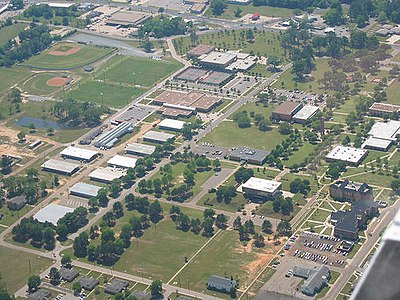 The LeTourneau University campus in 2003 as taken from the passenger seat of one of LeTourneau's Cessna training planes