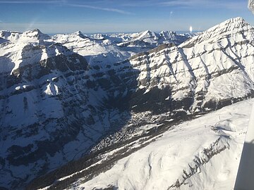 Mountains Grossstrubel (Wildstrubel massif) and Stäghore from Leukerbad. Gemmi Pass and Daubenhorn.