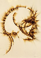 Z cyklu Hlavy (I), papírová lepenka, zápalné šňůry 100 x 70 cm, 2000