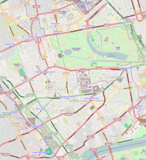 Map of Kensington, showing the gardens