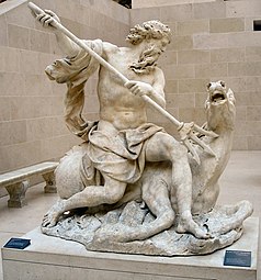 Marble statue of Neptune making a horse spring from the earth
