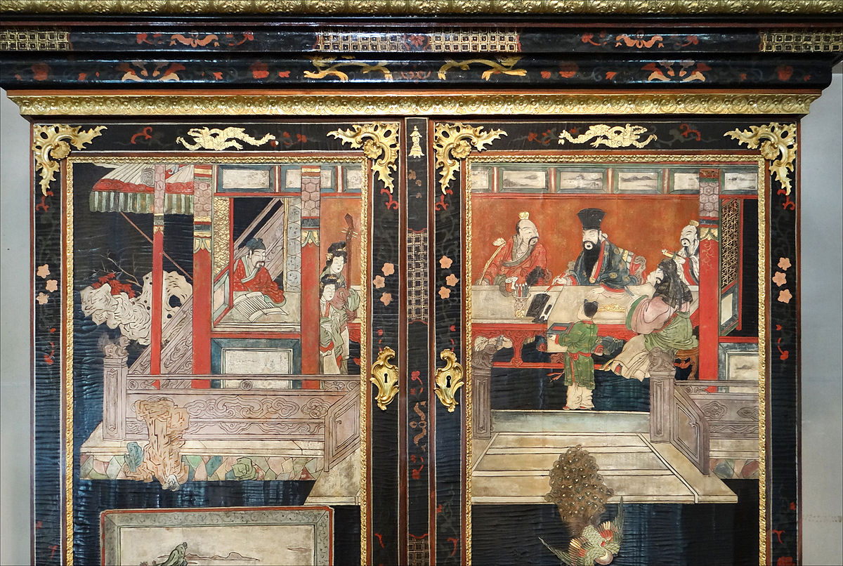 A Japanese Laquer Cabinet in picturial style