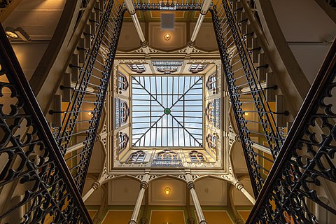 Staircase and skylight of the Colombischlössle in Freiburg im Breisgau, Germany.