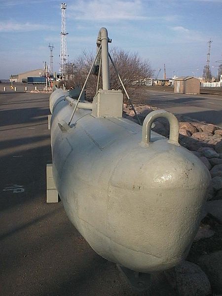 Magnetic naval minesweeper as a monument in Kotka, Finland