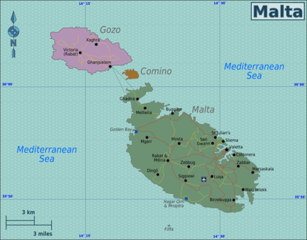 Map of Malta with regions colour-coded