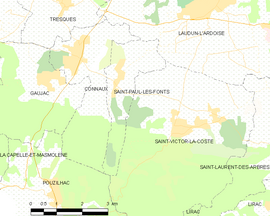 Mapa obce Saint-Paul-les-Fonts