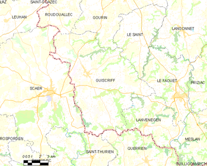 Carte représentant les limites territoriales de plusieurs communes.