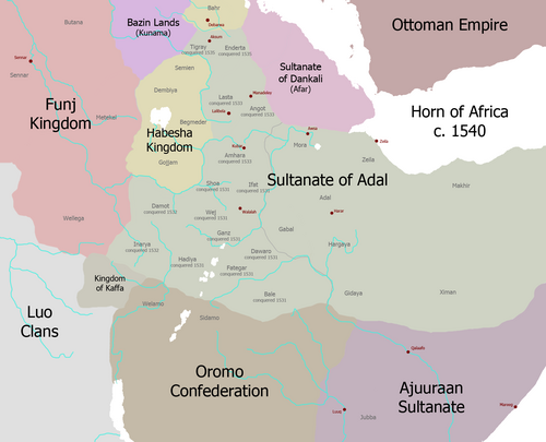 The Adal Sultanate at its peak in 1540
