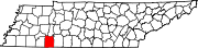 Hartă a statului Tennessee indicând comitatul Hardin