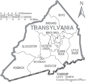 Map of Transylvania County, North Carolina With Municipal and Township Labels