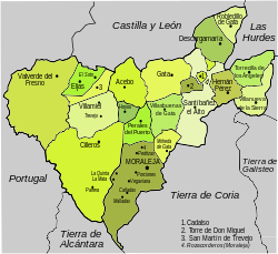 Mapa de municipios de la Sierra de Gata