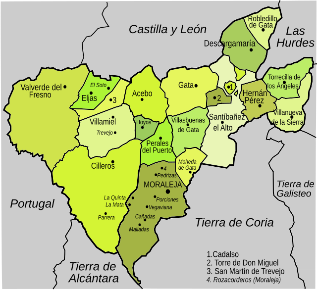 Mapa de municipios de la Sierra de Gata